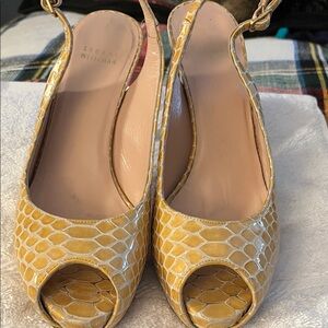 Stuart Weitzman Yellow Snakeskin Slingback Heels